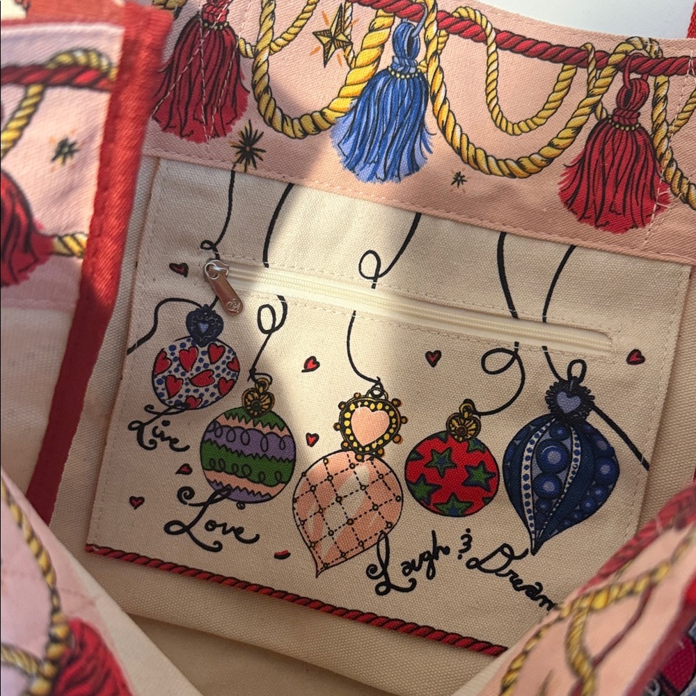 NWOT Brighton Multicolor Artistic Holiday Love Canvas Tote Fun Playful Oversized - Picture 7 of 10